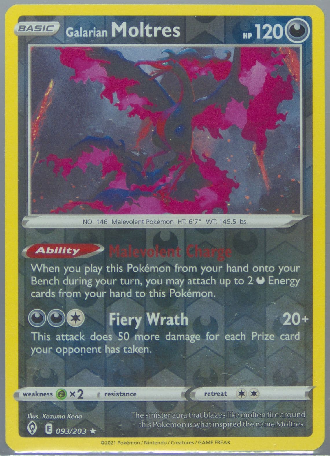 Galarian Moltres-Reverse Foil (093) 2021 Pokemon Sword & Shield Evolving Skies