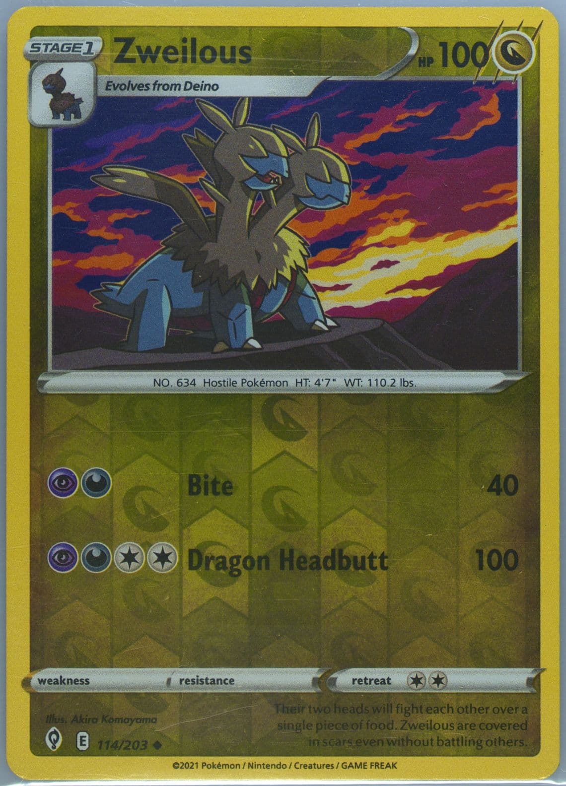 Zweilous-Reverse Foil (114) 2021 Pokemon Sword & Shield Evolving Skies