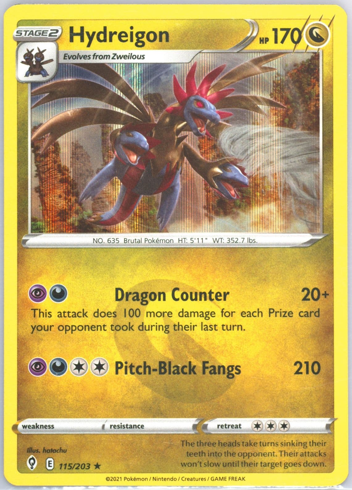 Hydreigon-Holo (115) 2021 Pokemon Sword & Shield Evolving Skies