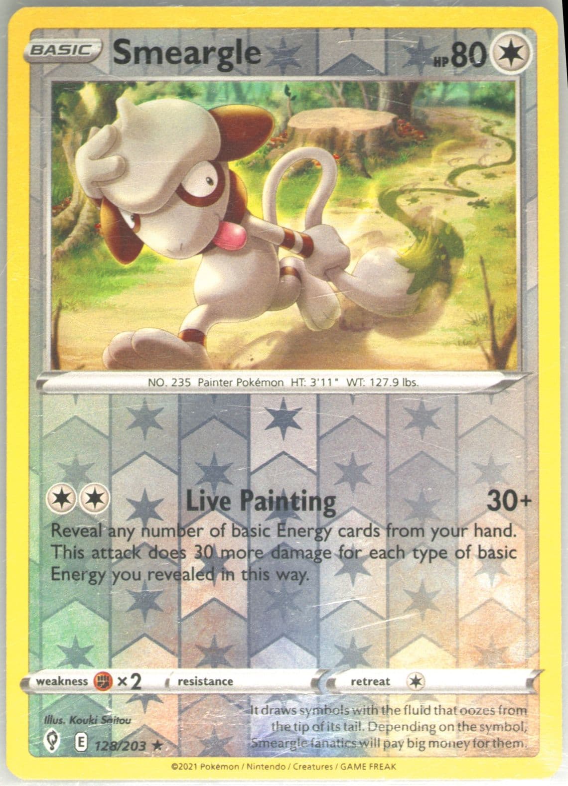 Smeargle-Reverse Foil (128) 2021 Pokemon Sword & Shield Evolving Skies