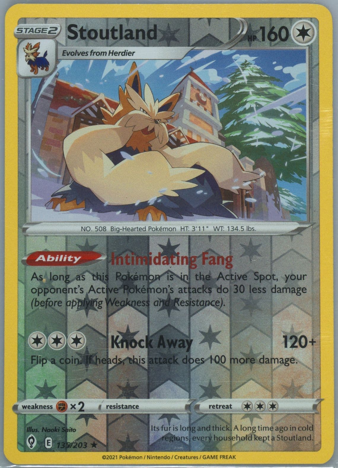Stoutland-Reverse Foil (135) 2021 Pokemon Sword & Shield Evolving Skies