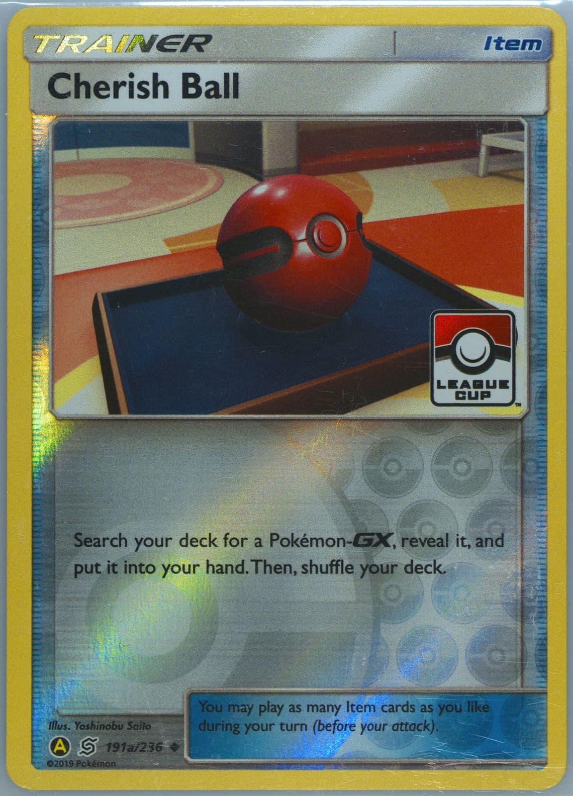 Cherish Ball-Reverse Foil Yellow A Alternate Art-League Cup (191a) 2019 Pokemon Sun & Moon Unified Minds