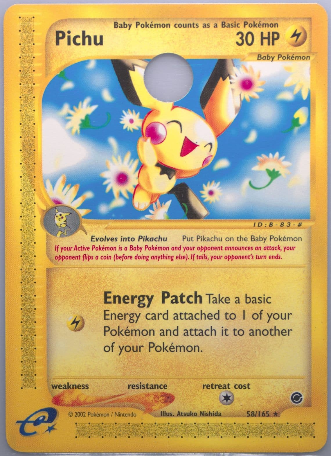 Pichu E-Reader Demo-Matte Back (58) 2002 Pokemon Expedition