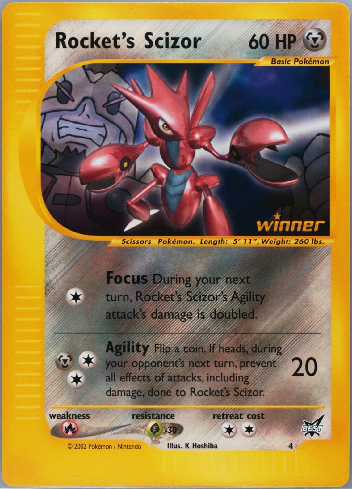 Rocket's Scizor Winner-Jumbo (4) 2003 Pokemon Best of Game Promo