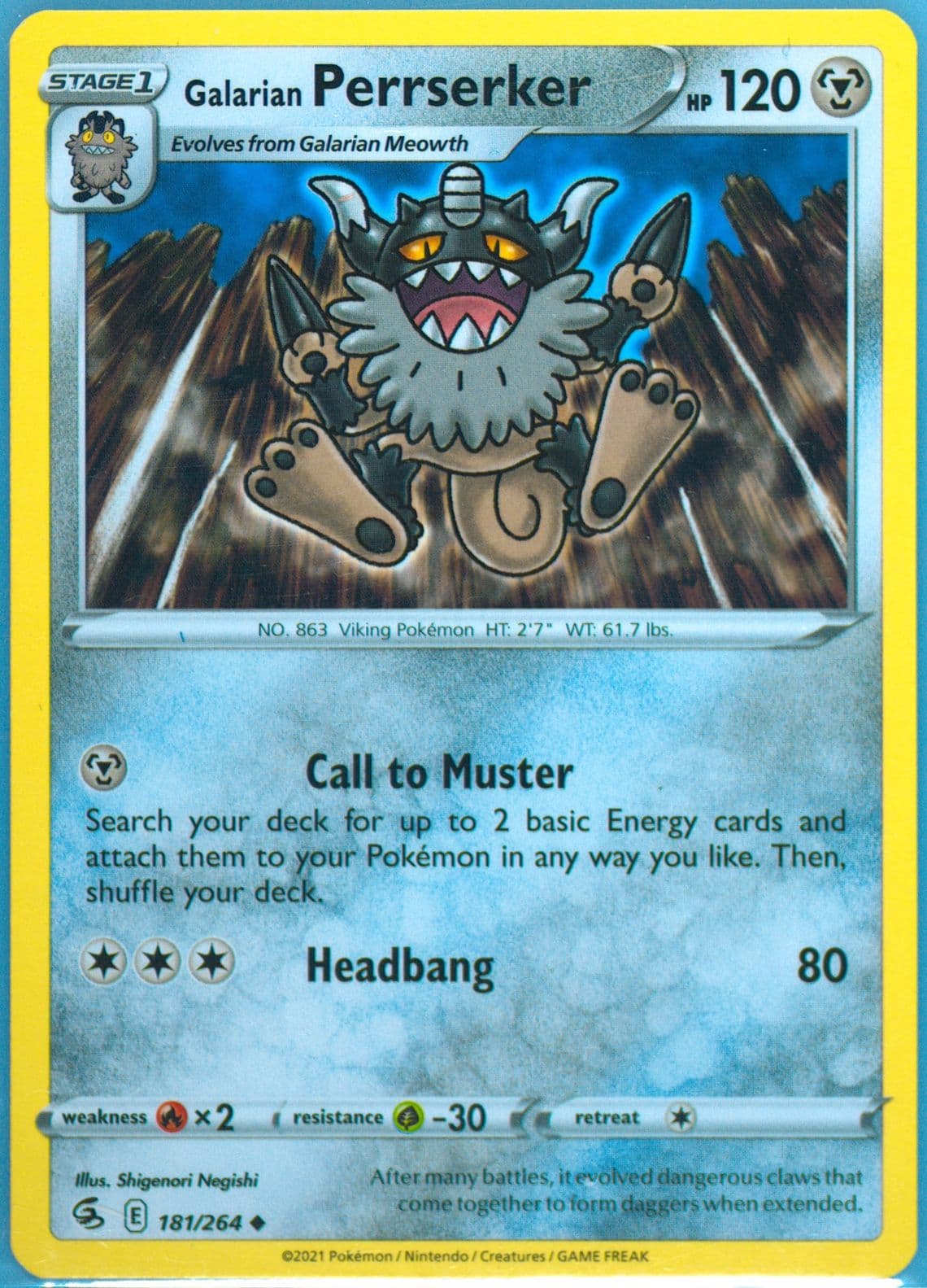 Galarian Perrserker (181) 2021 Pokemon Sword & Shield Fusion Strike