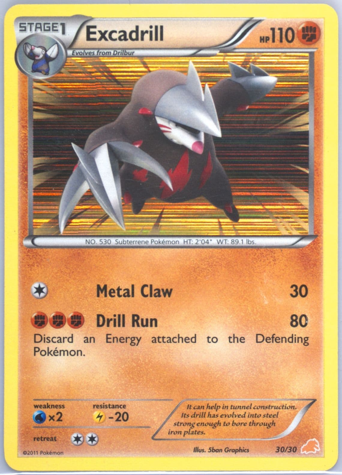 Excadrill-Holo (30) 2011 Pokemon Black & White Trainer Kit Excadrill Half Deck