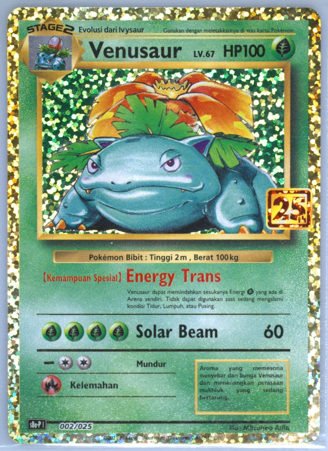 Venusaur-Holo (002) 2021 Pokemon Indonesian Promo Card Pack 25th Anniversary