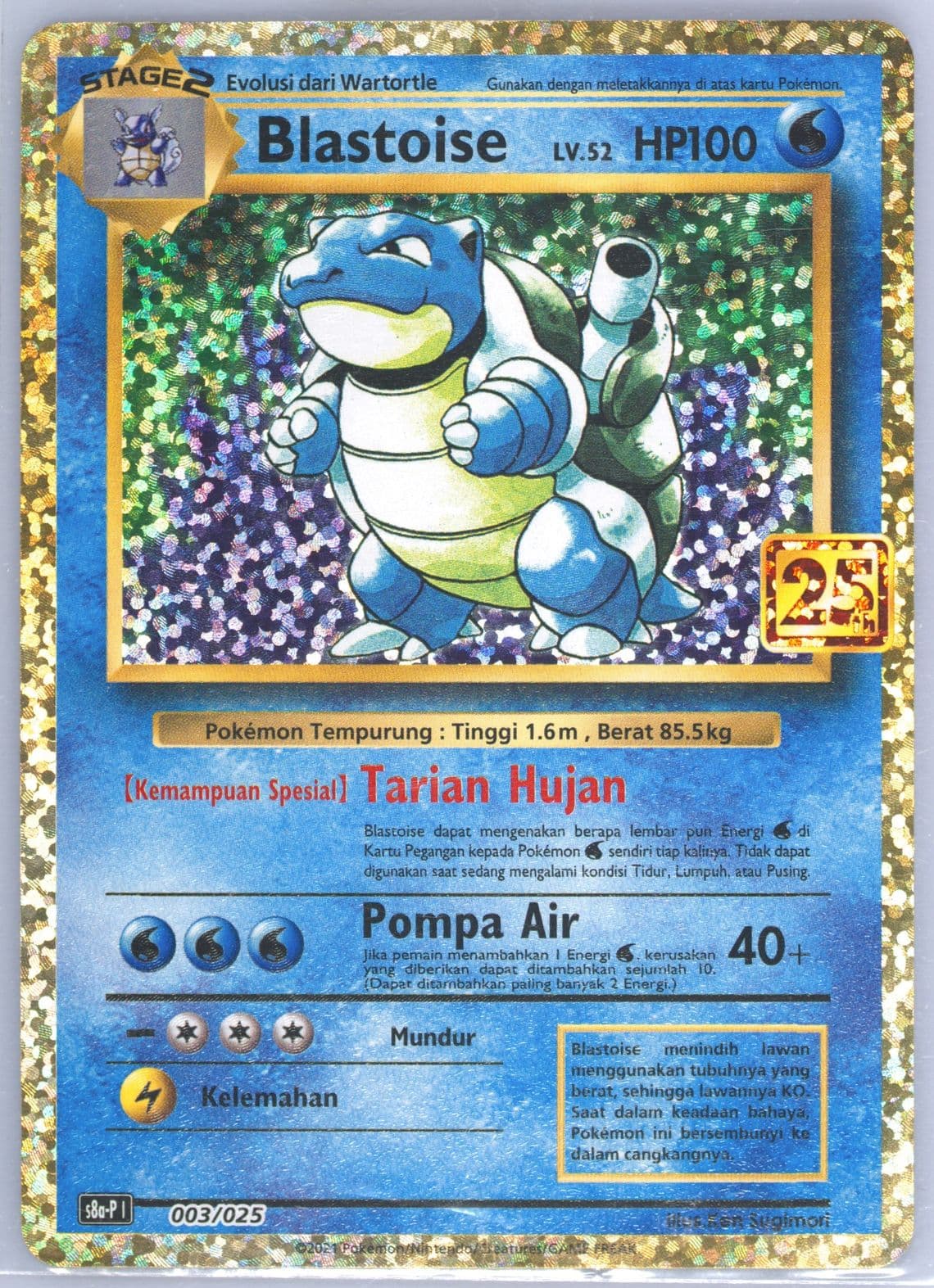 Blastoise-Holo (003) 2021 Pokemon Indonesian Promo Card Pack 25th Anniversary