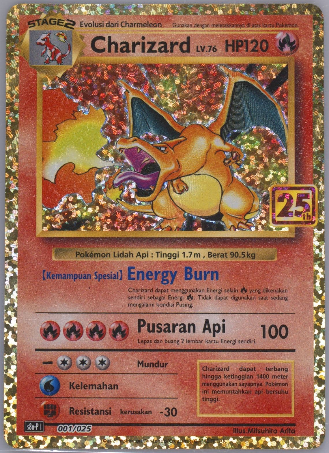Charizard-Holo (001) 2021 Pokemon Indonesian Promo Card Pack 25th Anniversary