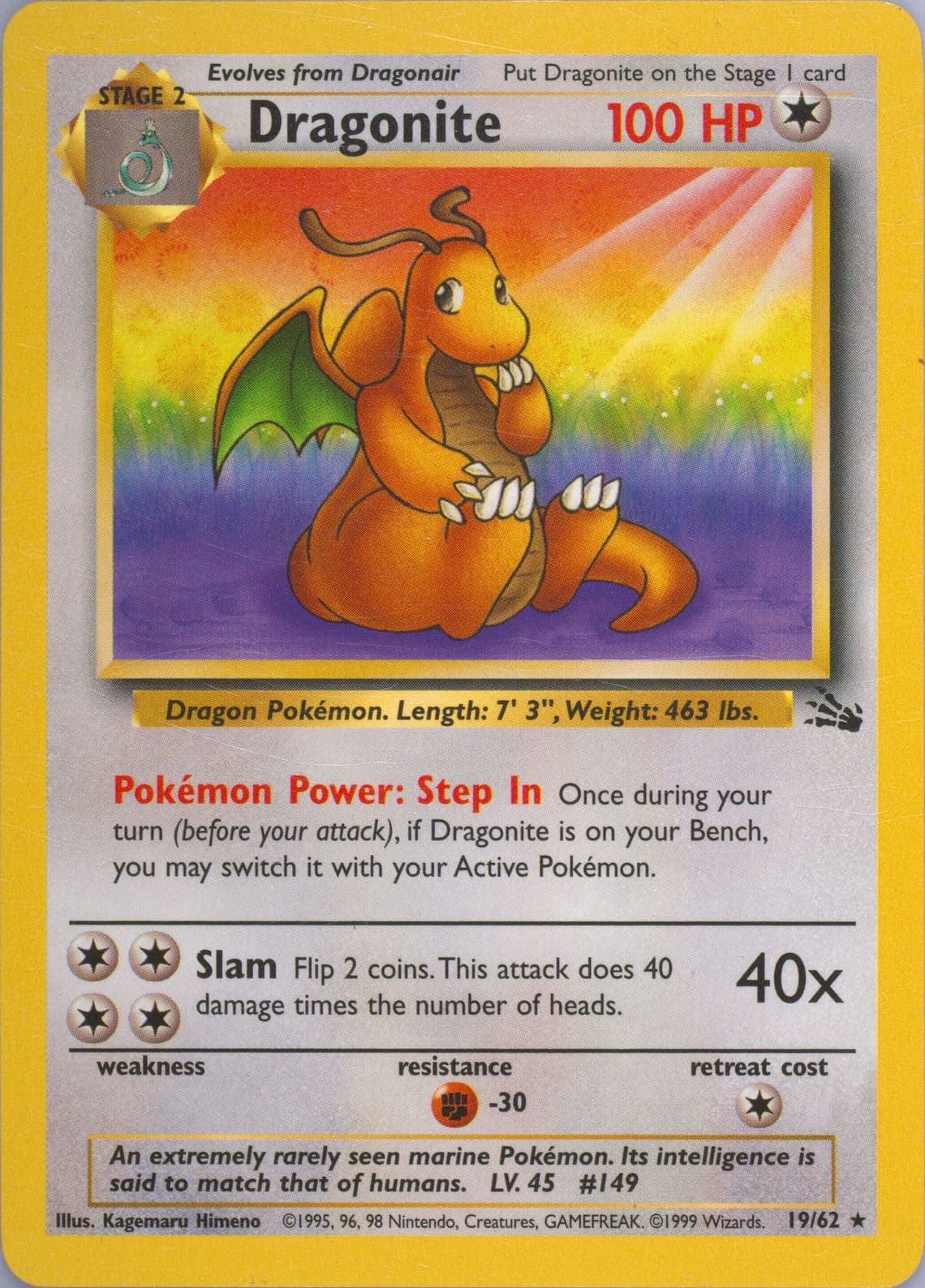 Dragonite (19) 1999 Pokemon Fossil
