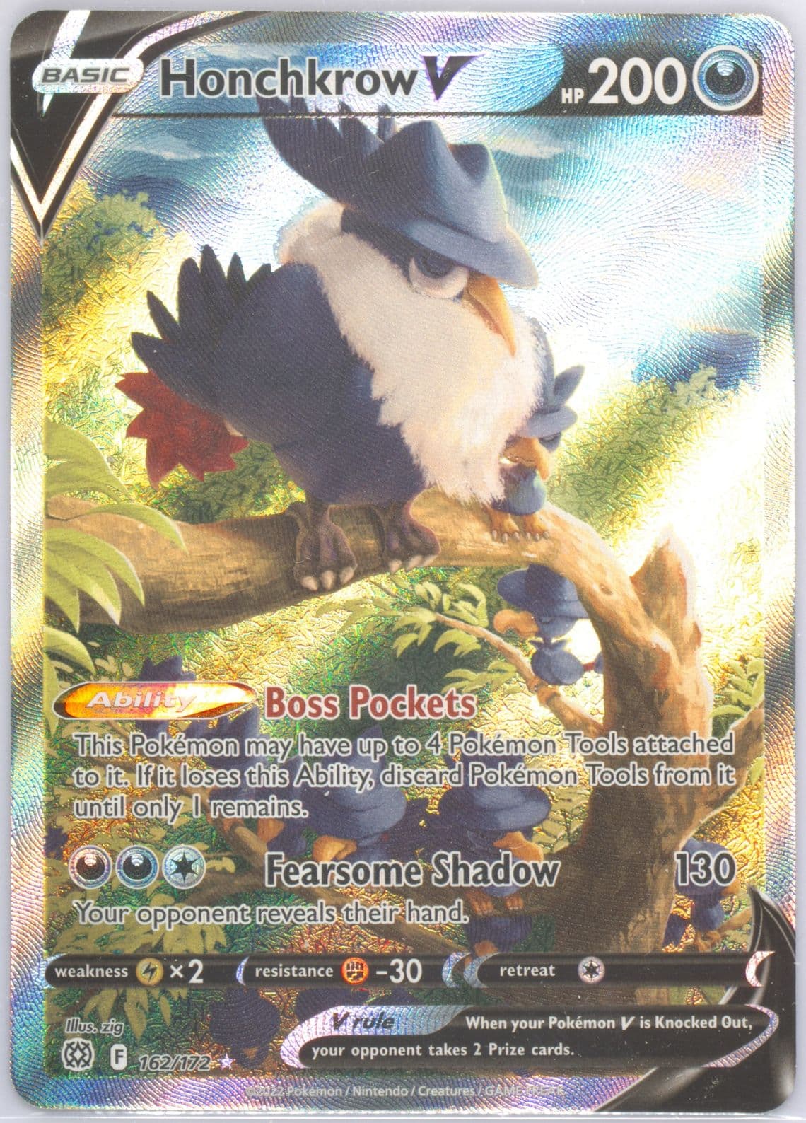 Full Art/Honchkrow V (162) 2022 Pokemon Sword & Shield Brilliant Stars