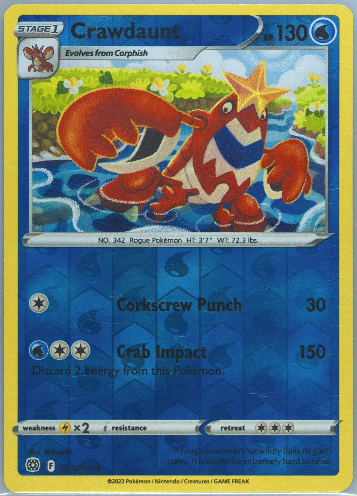 Crawdaunt-Reverse Foil (033) 2022 Pokemon Sword & Shield Brilliant Stars