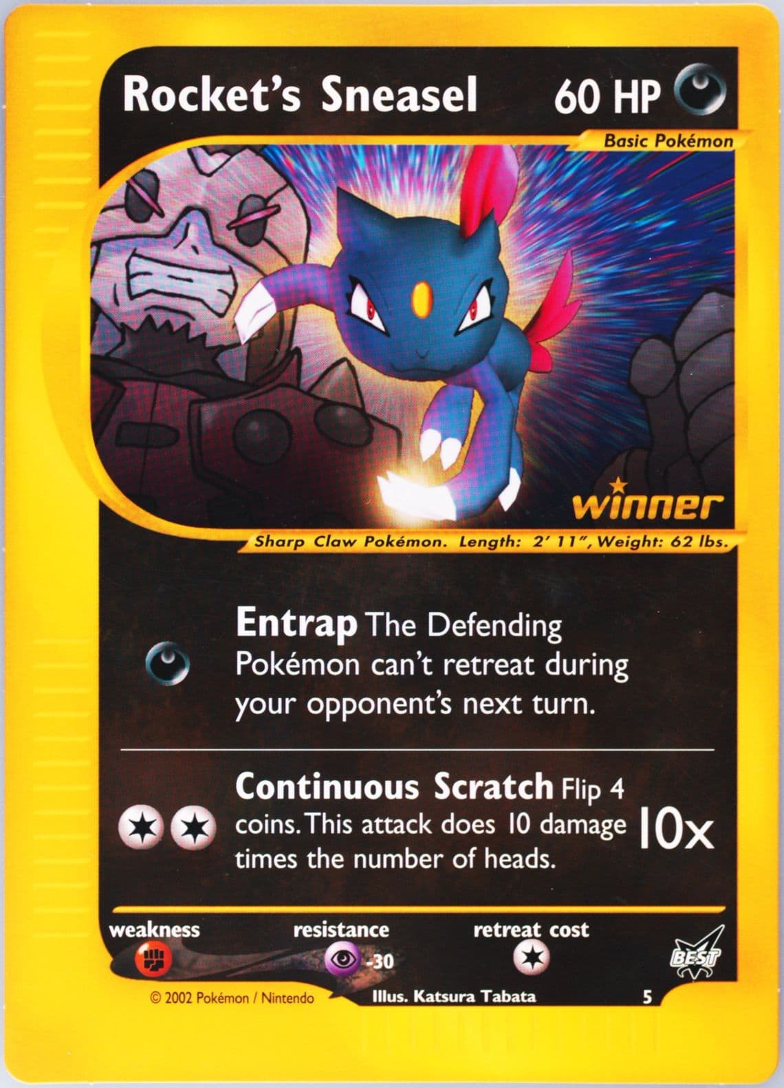 Rocket's Sneasel Winner-Jumbo (5) 2003 Pokemon Best of Game Promo