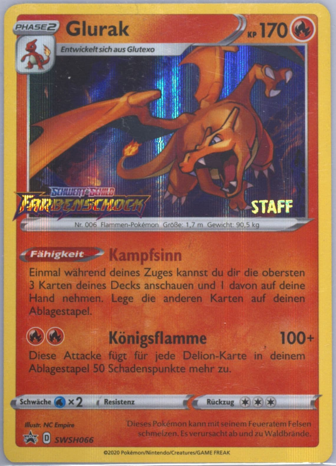 Glurak-Holo Prerelease-Staff-German (066) 2020 Pokemon Swsh Black Star Promo