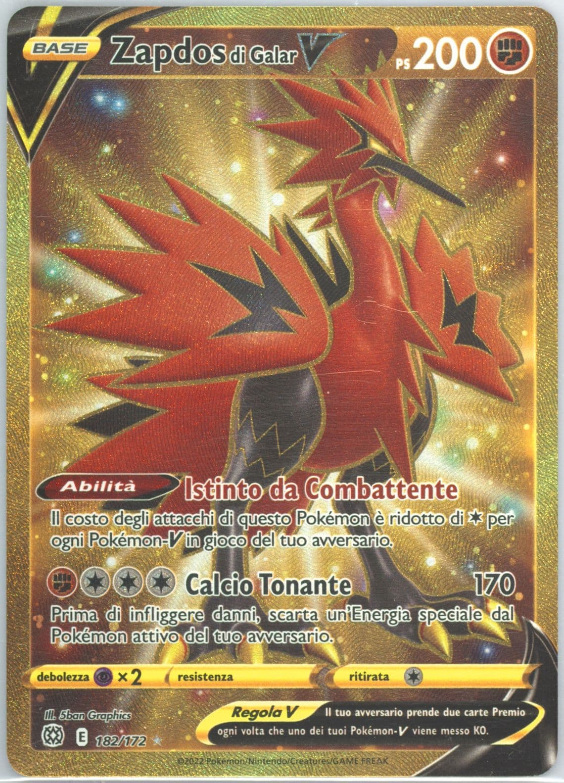 Full Art/Zapdos DI Galar V Italian-Secret (182) 2022 Pokemon Sword & Shield Brilliant Stars