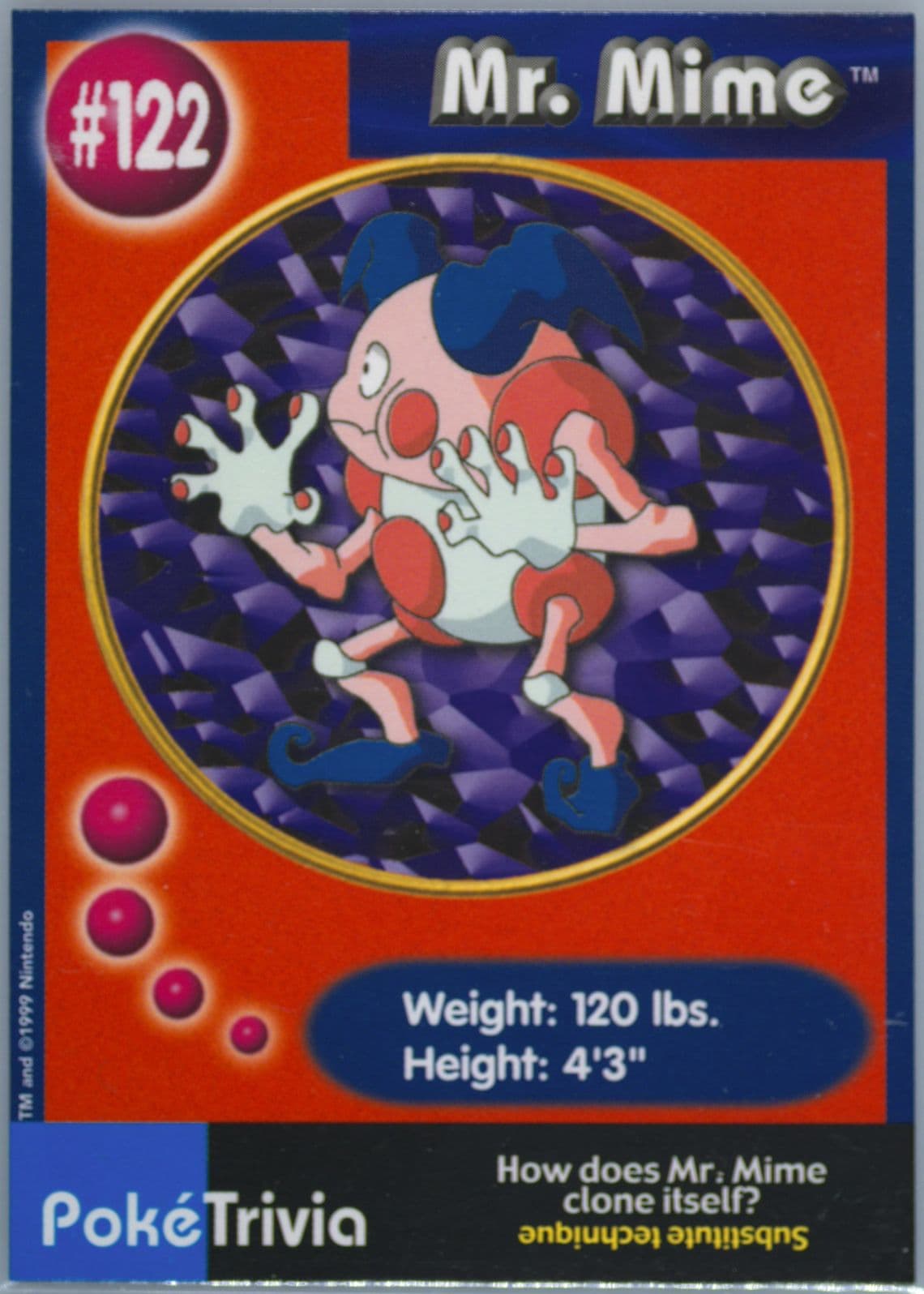 Mr. Mime (122) 1999 Pokemon Burger King