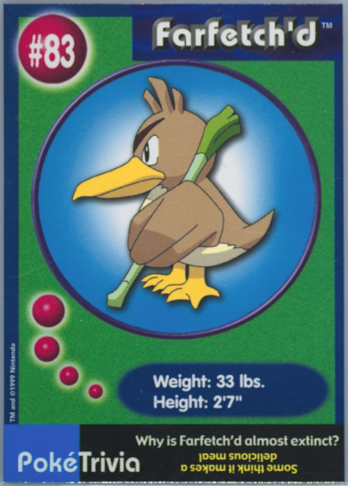 Farfetch'd (83) 1999 Pokemon Burger King