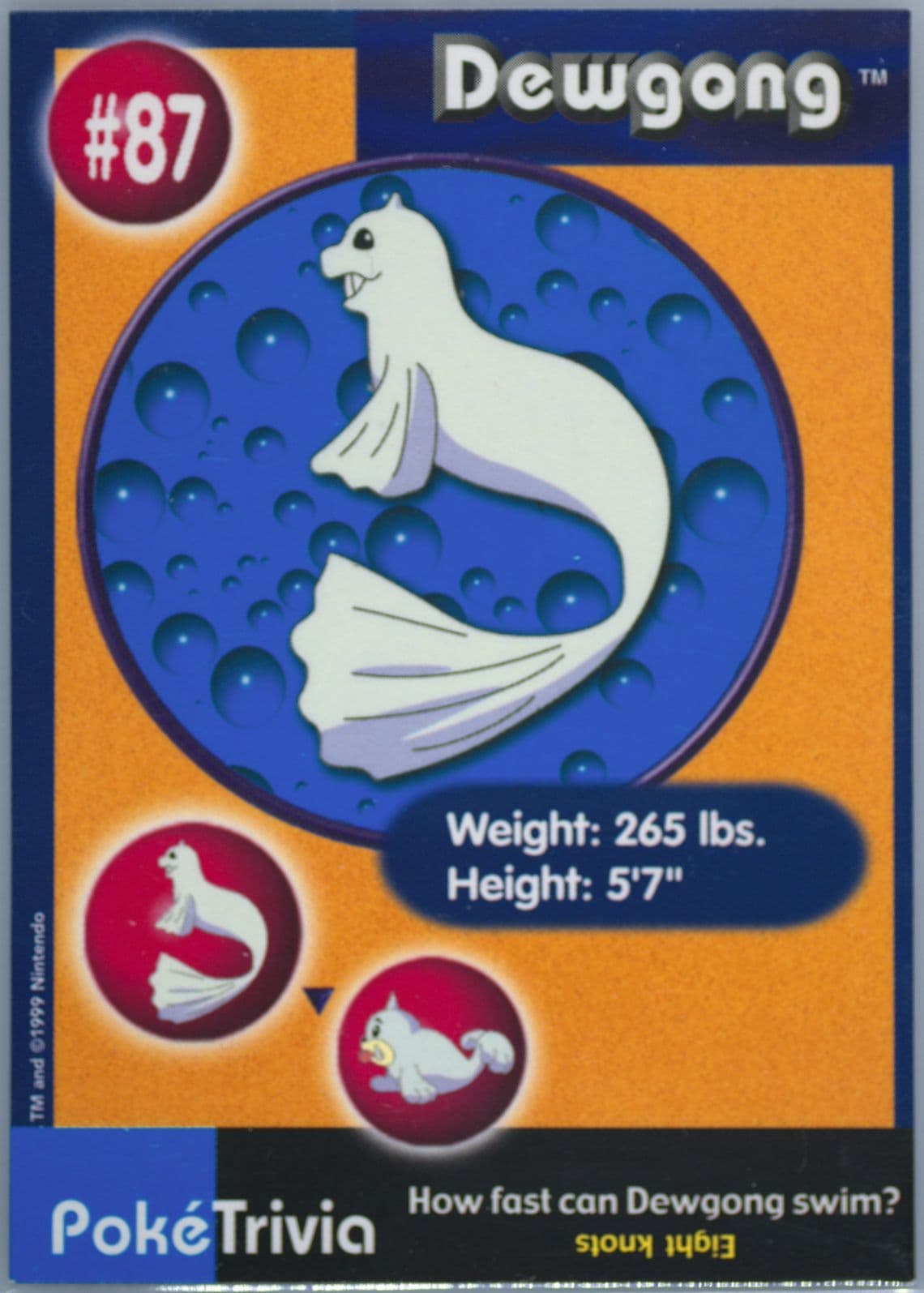 Dewgong (87) 1999 Pokemon Burger King