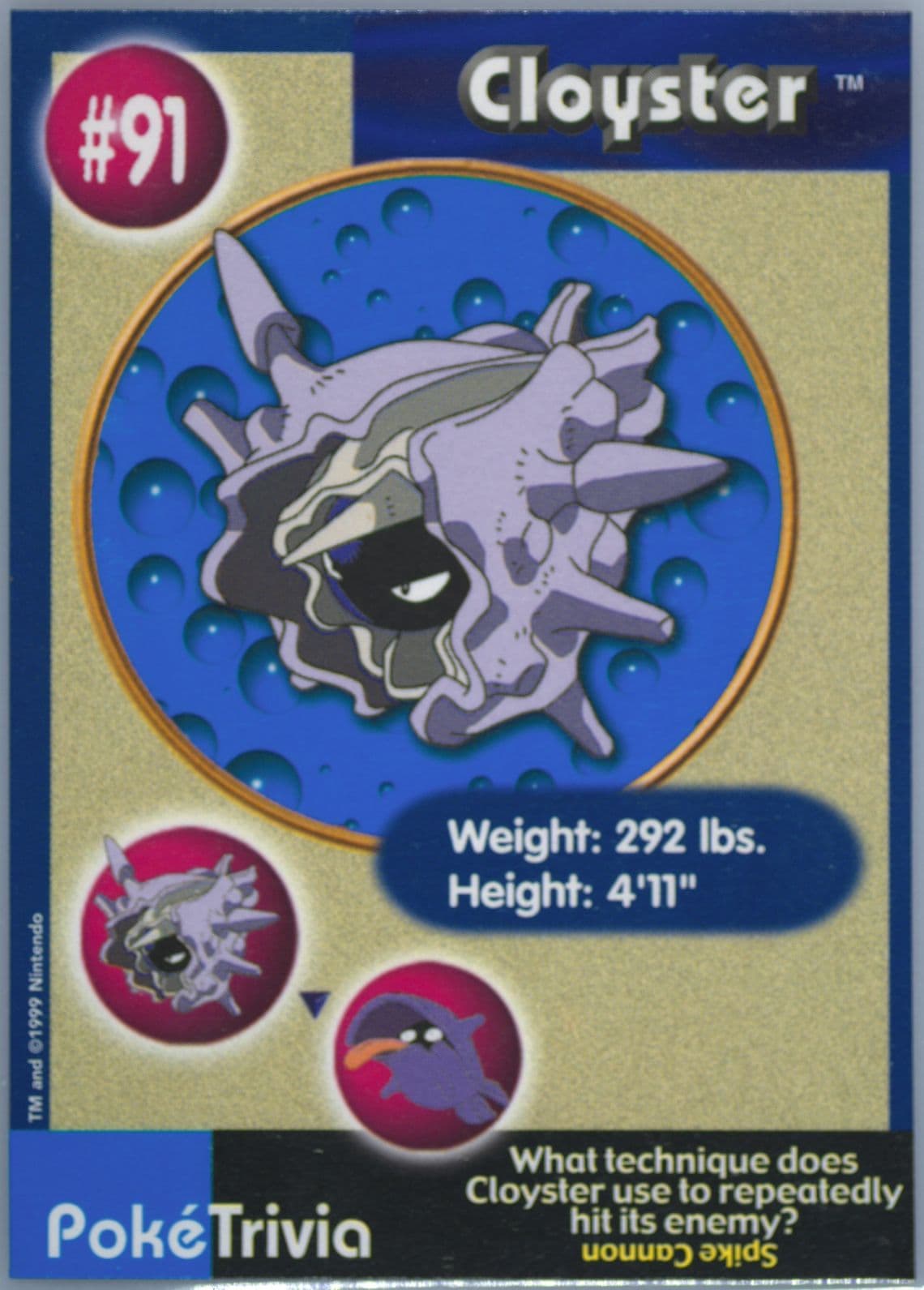 Cloyster (91) 1999 Pokemon Burger King