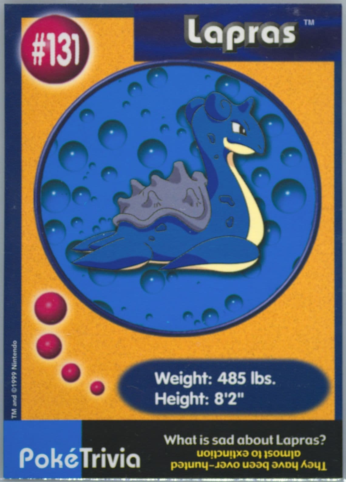 Lapras (131) 1999 Pokemon Burger King