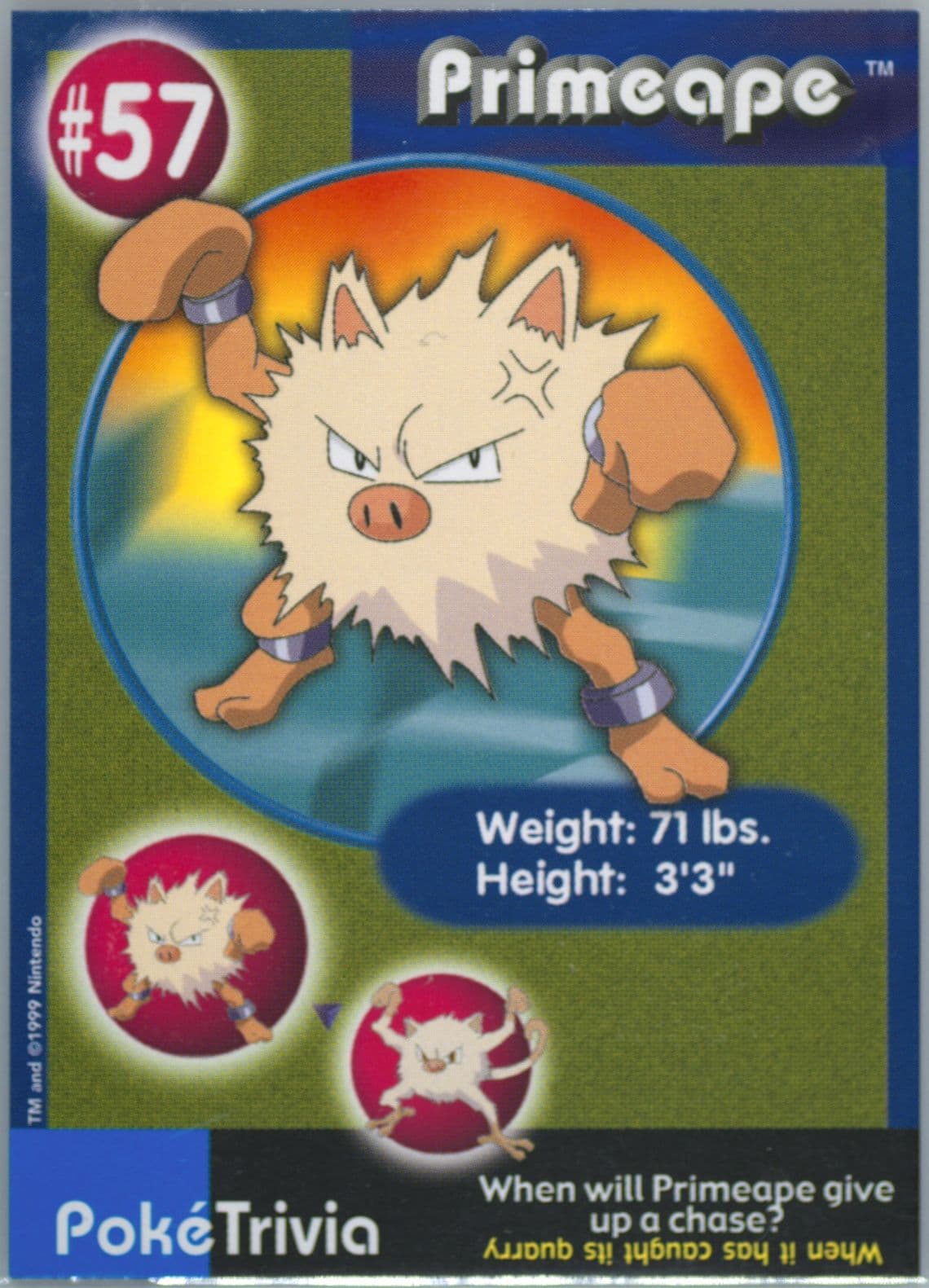 Primeape (57) 1999 Pokemon Burger King