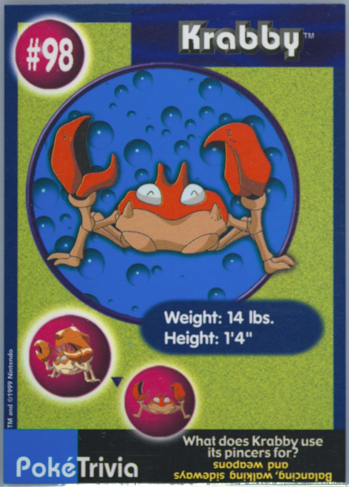 Krabby (98) 1999 Pokemon Burger King