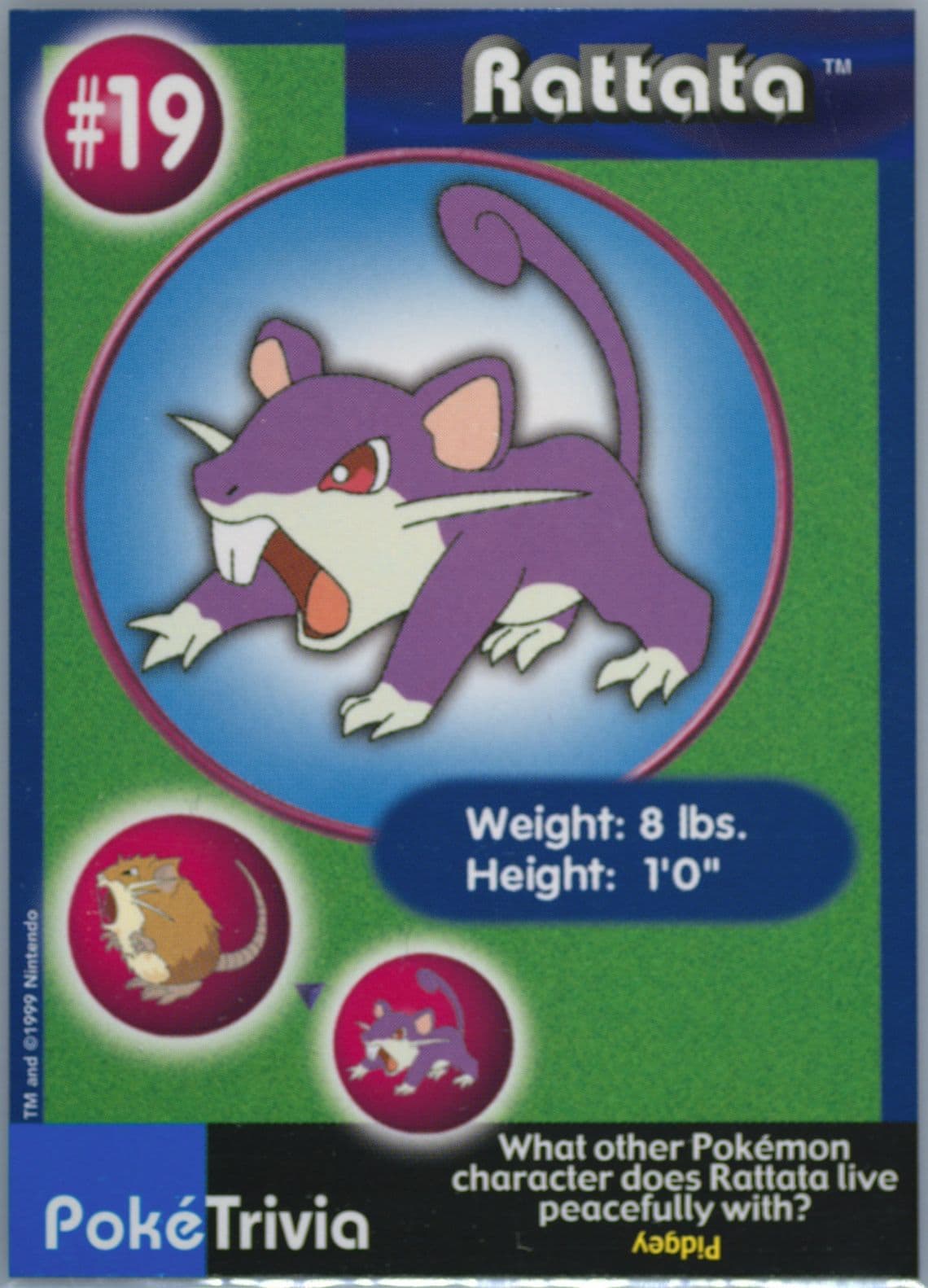 Rattata (19) 1999 Pokemon Burger King