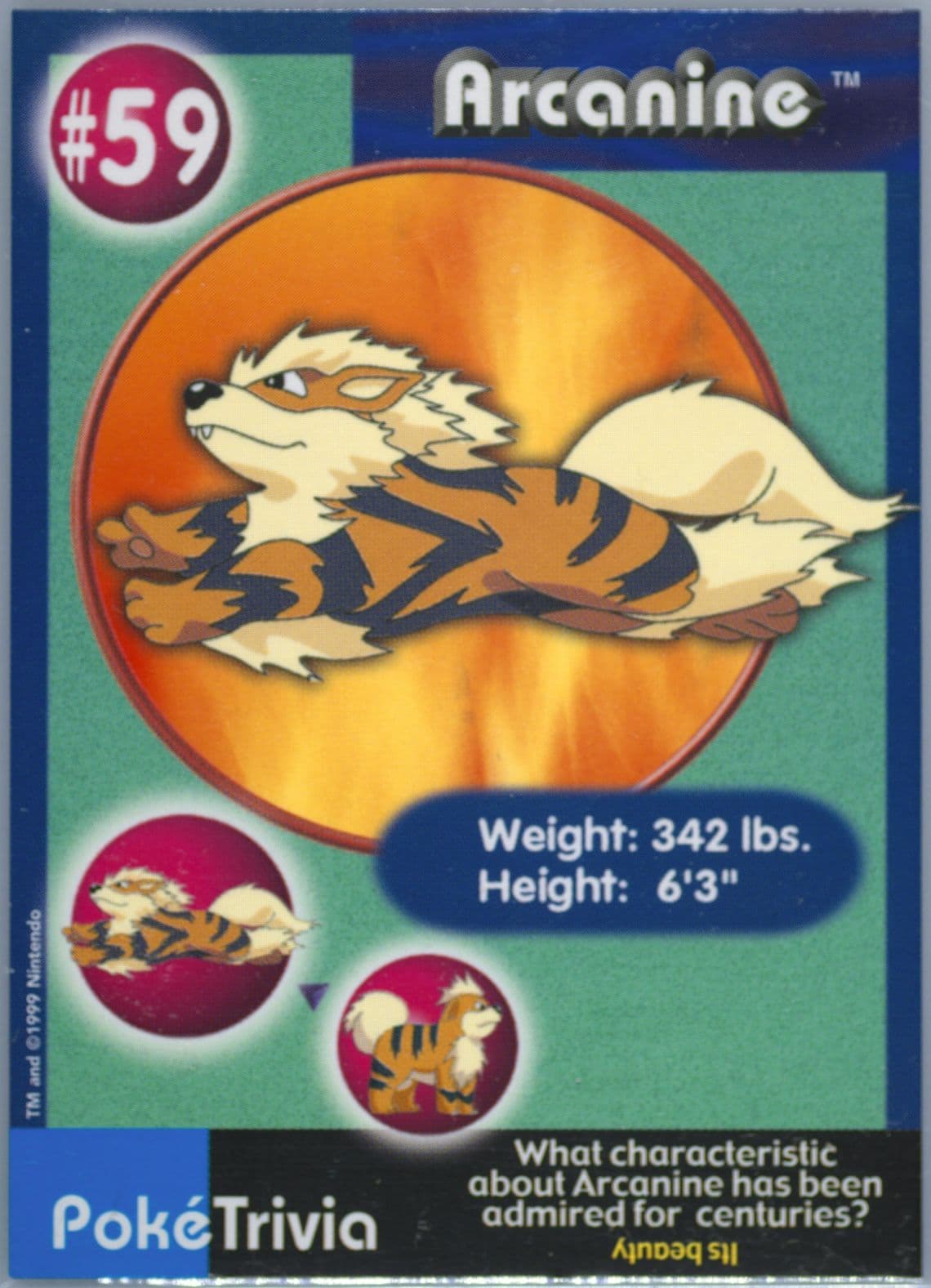 Arcanine (59) 1999 Pokemon Burger King