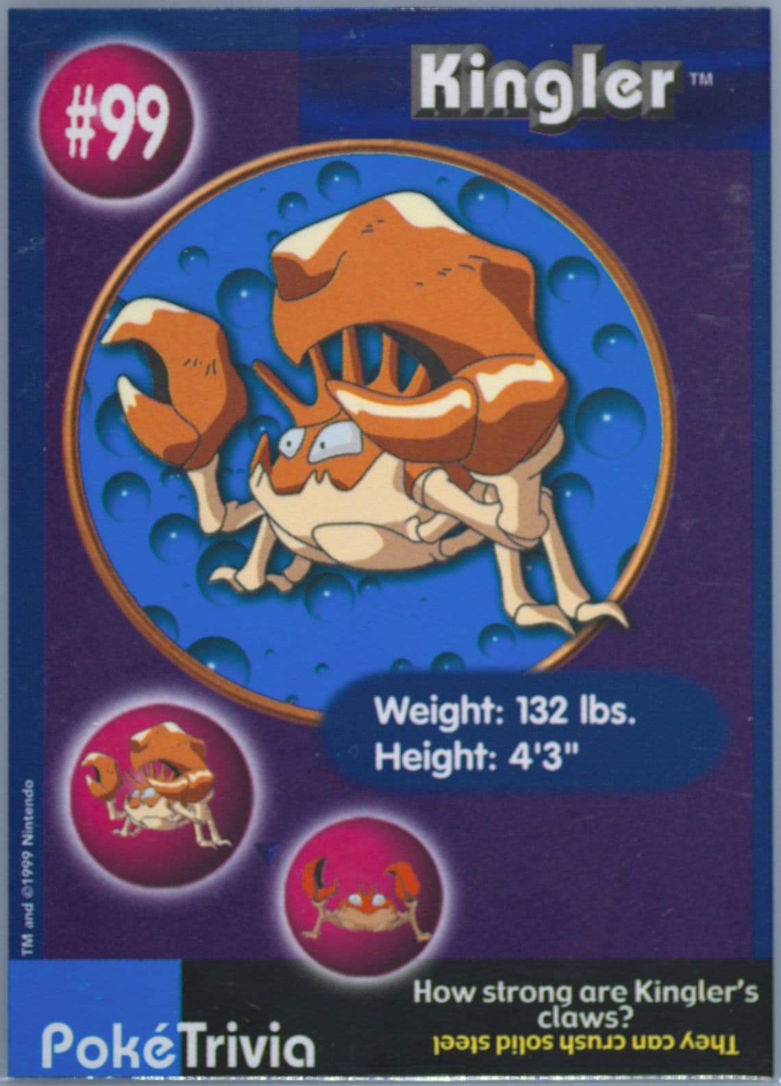 Kingler (99) 1999 Pokemon Burger King