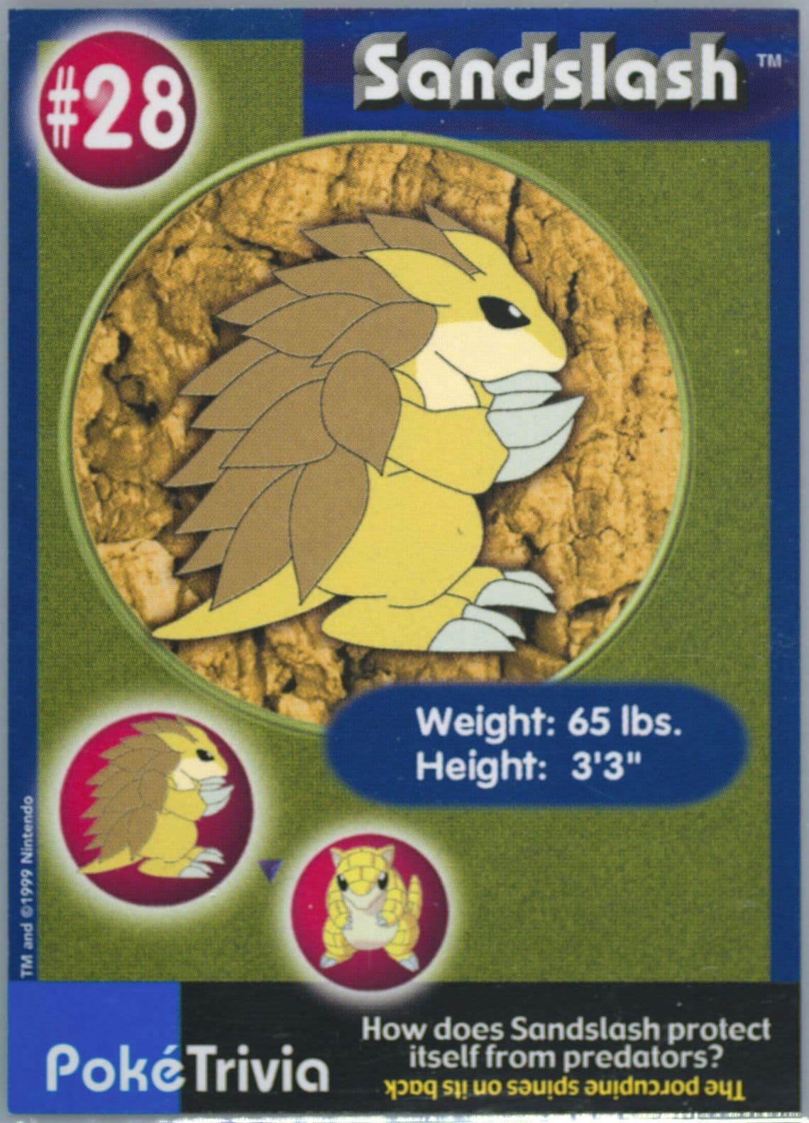 Sandslash (28) 1999 Pokemon Burger King