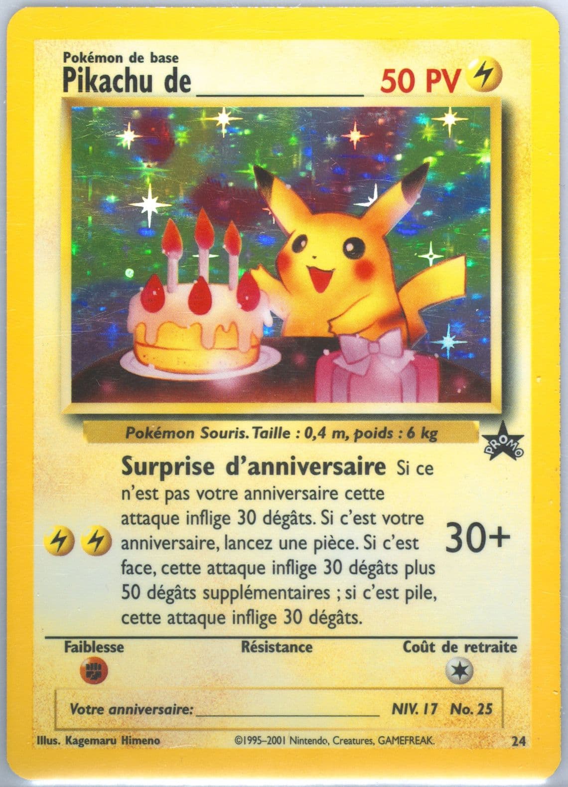 Birthday Pikachu-Holo Wizards Mail Giveaway-French (24) 2000 Pokemon Promo Black Star
