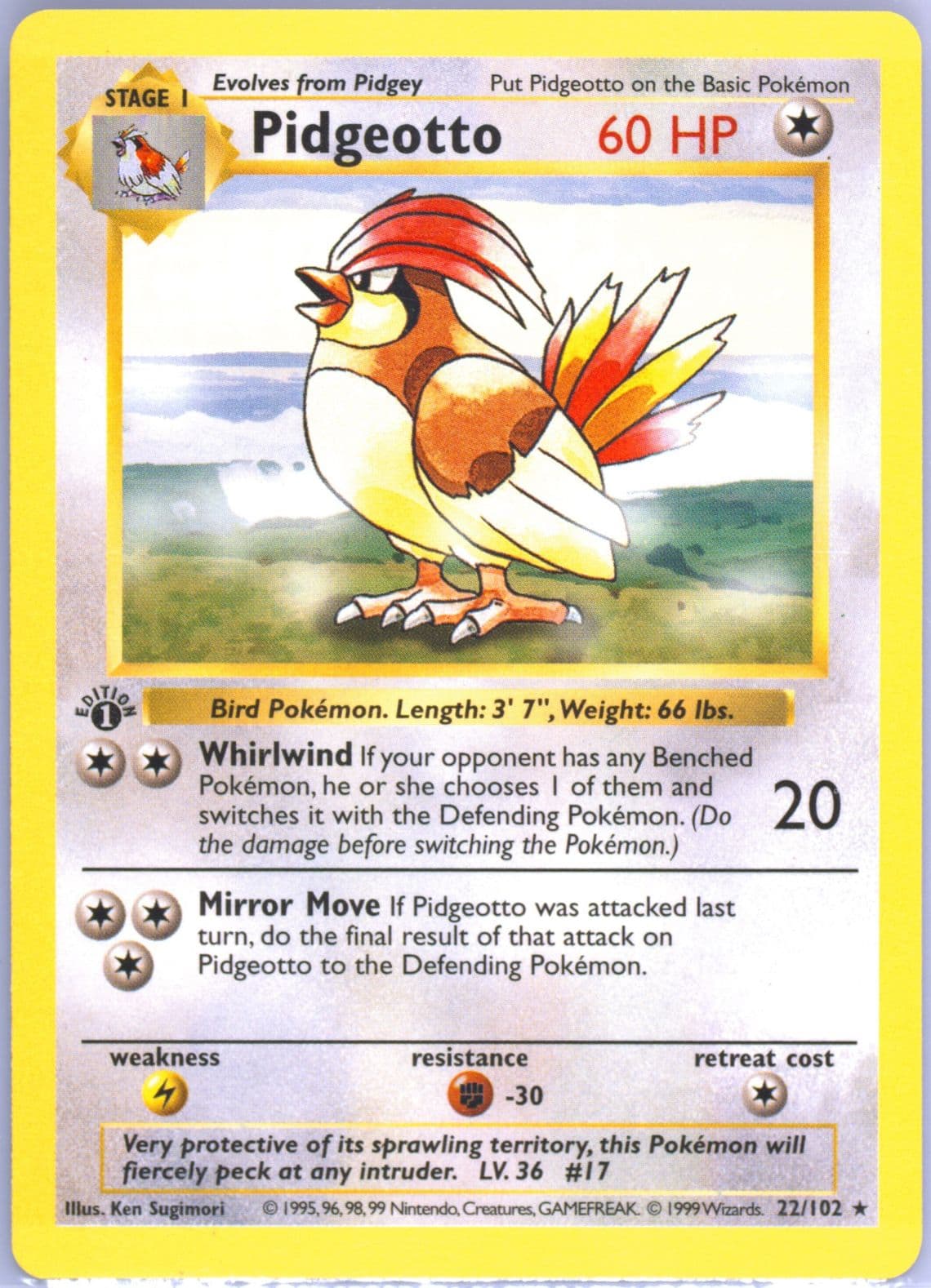 Pidgeotto 1st Edition (22) 1999 Pokemon Game