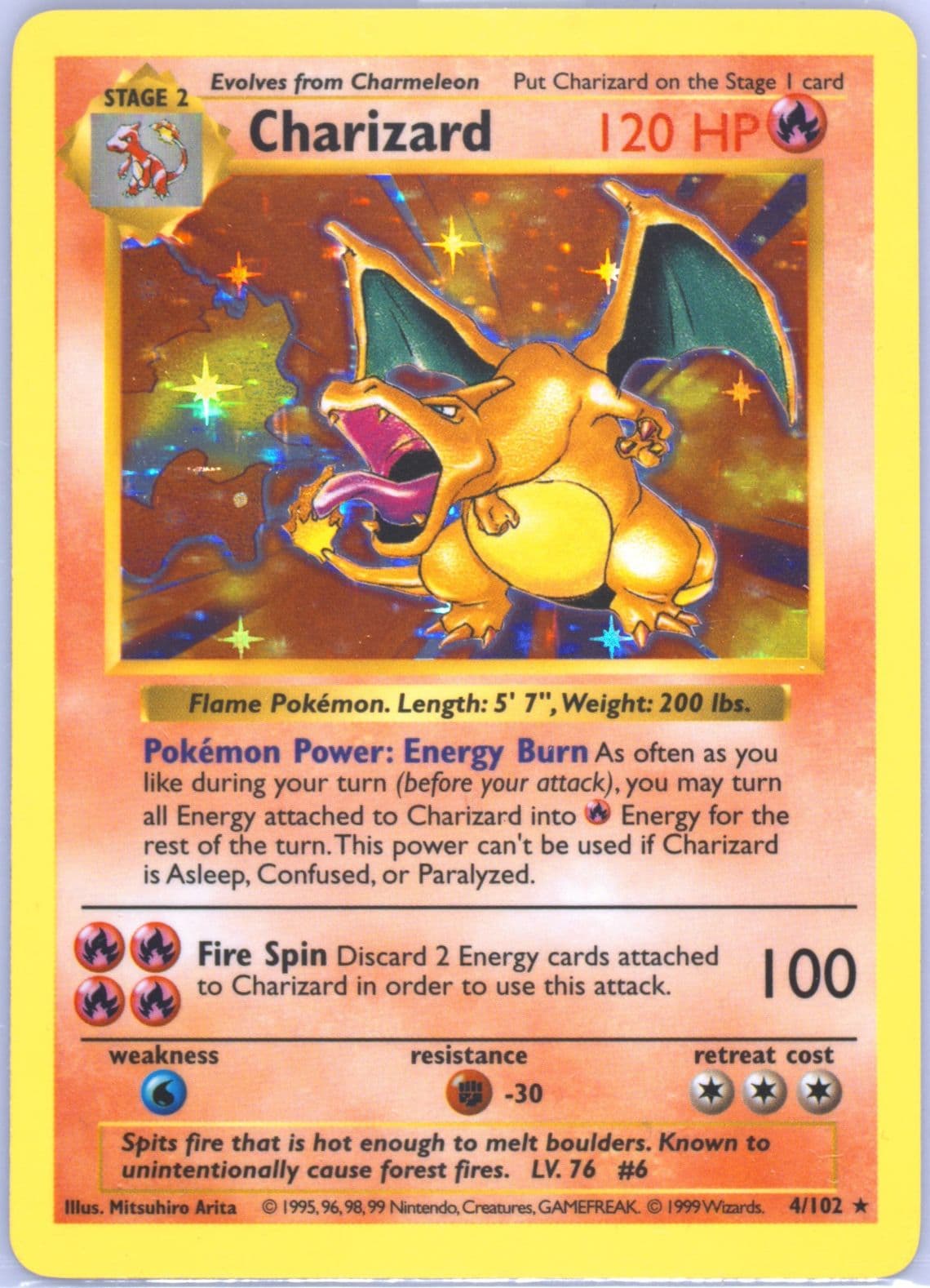 Charizard-Holo Shadowless (4) 1999 Pokemon Game
