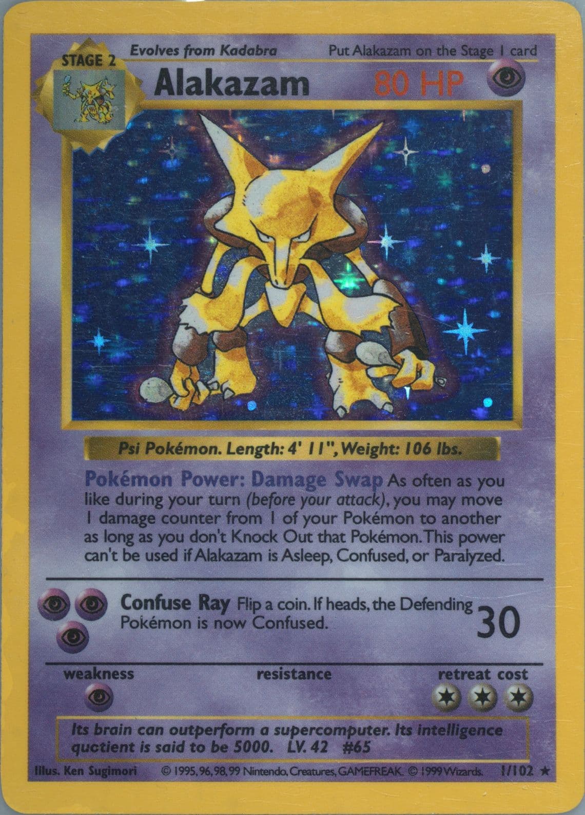 Alakazam-Holo Shadowless (1) 1999 Pokemon Game