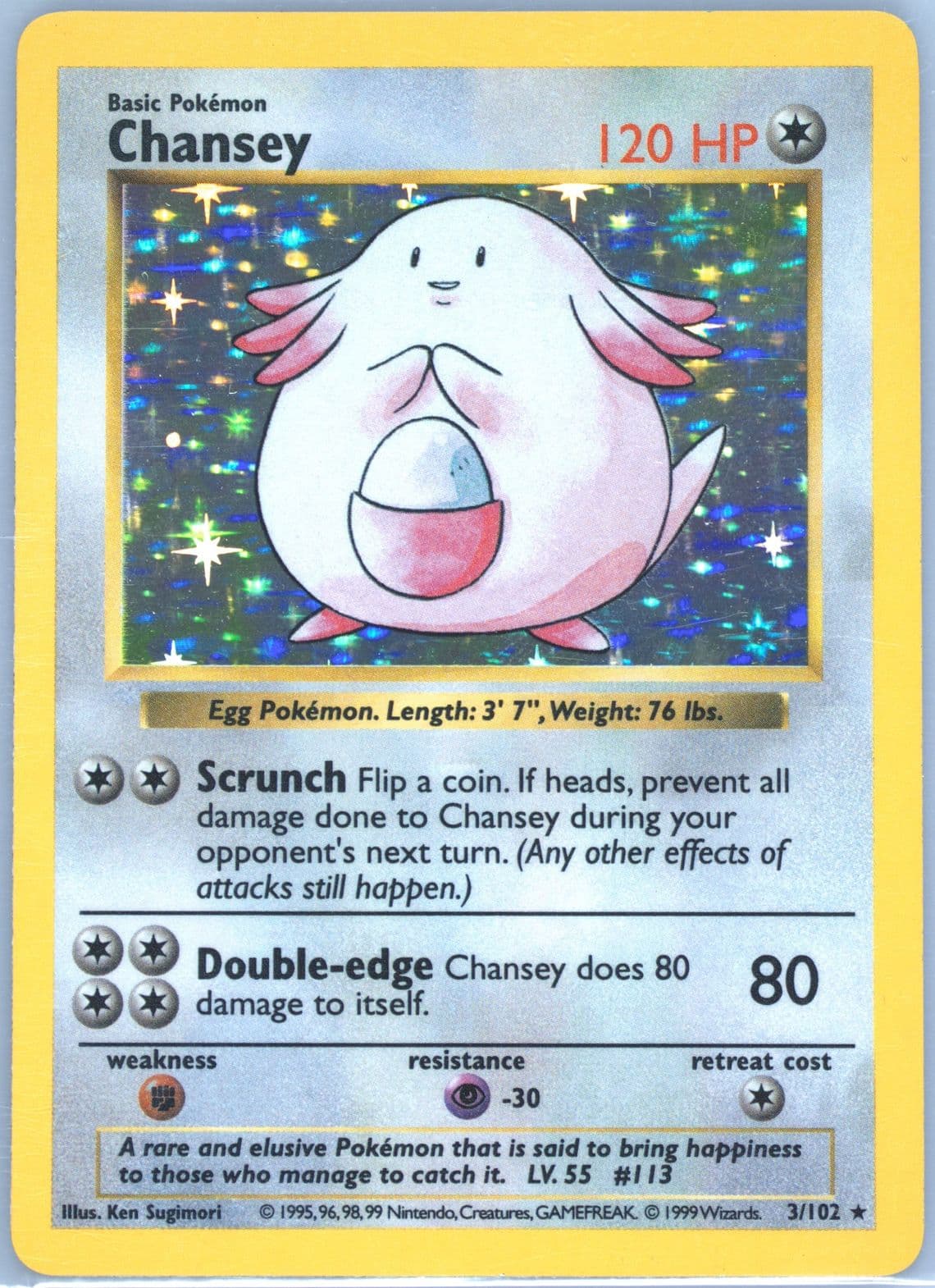 Chansey-Holo Shadowless (3) 1999 Pokemon Game
