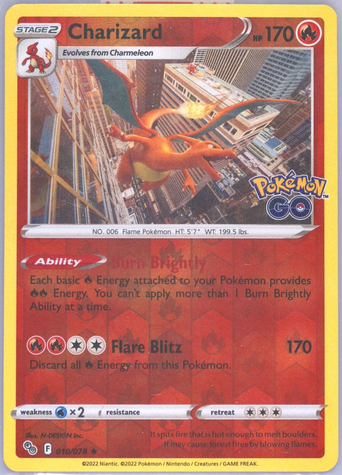 Charizard-Reverse Foil (010) 2022 Pokemon Go