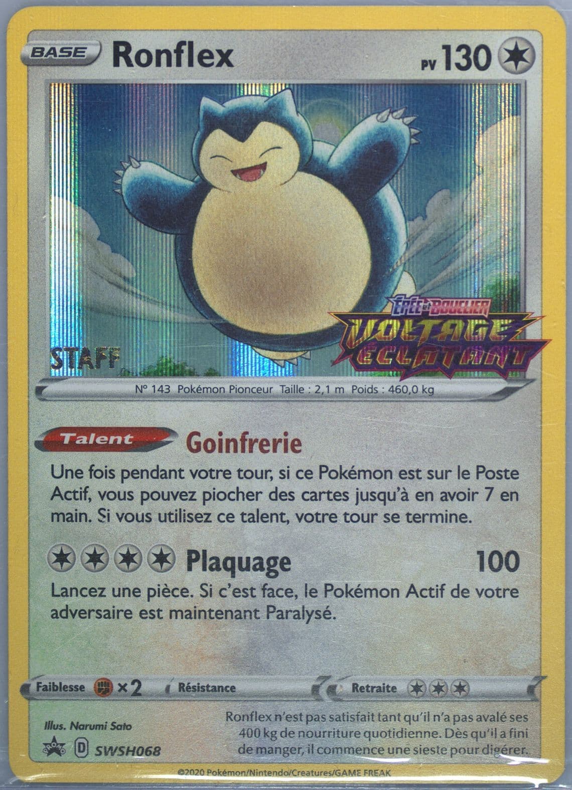 Ronflex-Holo Prerelease-Staff-French (068) 2020 Pokemon Swsh Black Star Promo