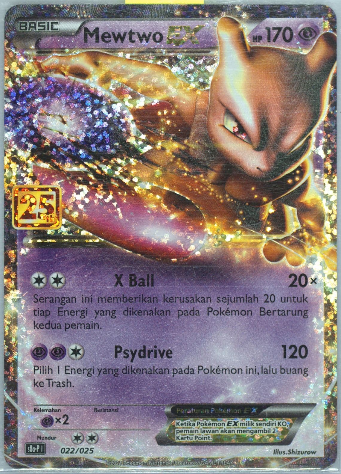 Mewtwo EX (022) 2021 Pokemon Indonesian Promo Card Pack 25th Anniversary