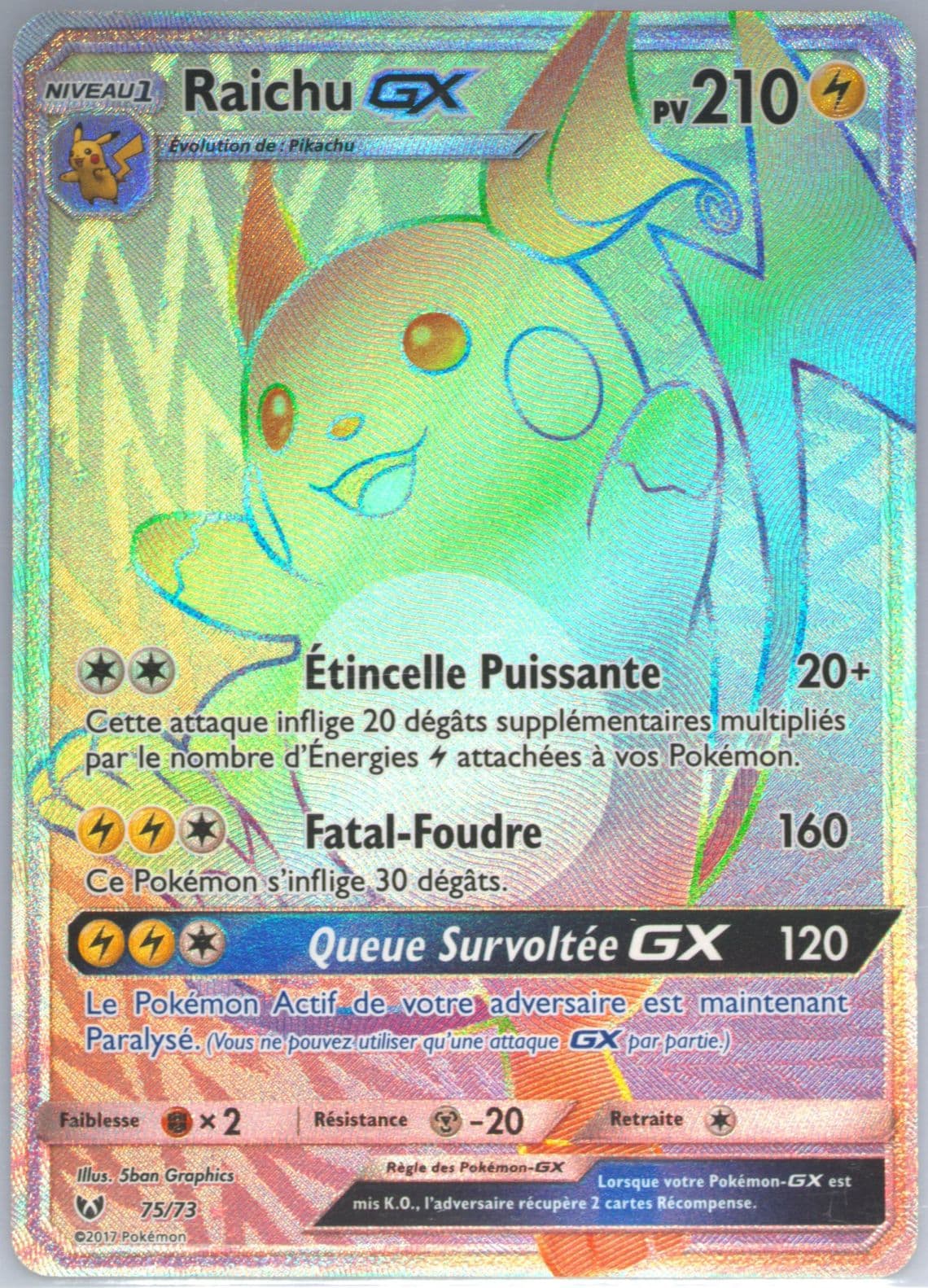 Raichu GX Secret-French (75) 2017 Pokemon Sun & Moon Shining Legends