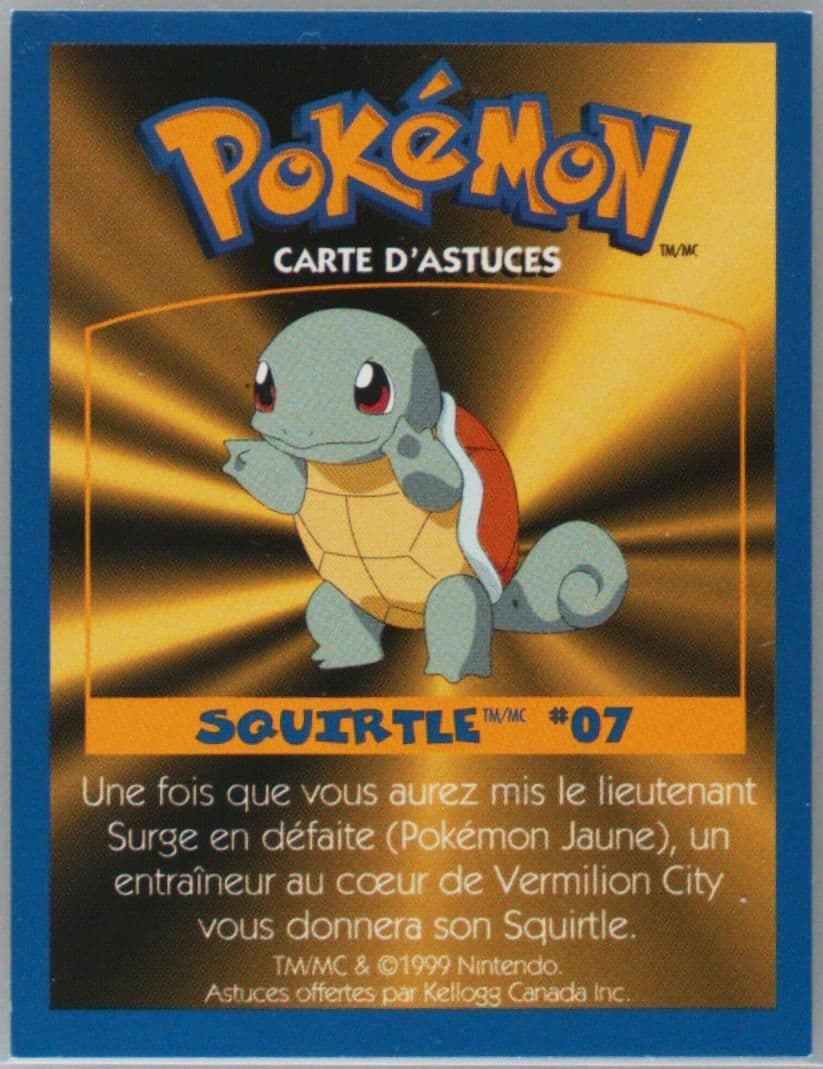 Squirtle 1999 Kellogg's Pokemon Game Tips