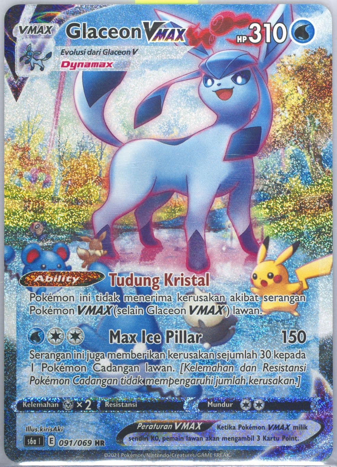 Full Art/Glaceon Vmax-Hyper (091) 2021 Pokemon Indonesian Sword & Shield Eevee Heroes