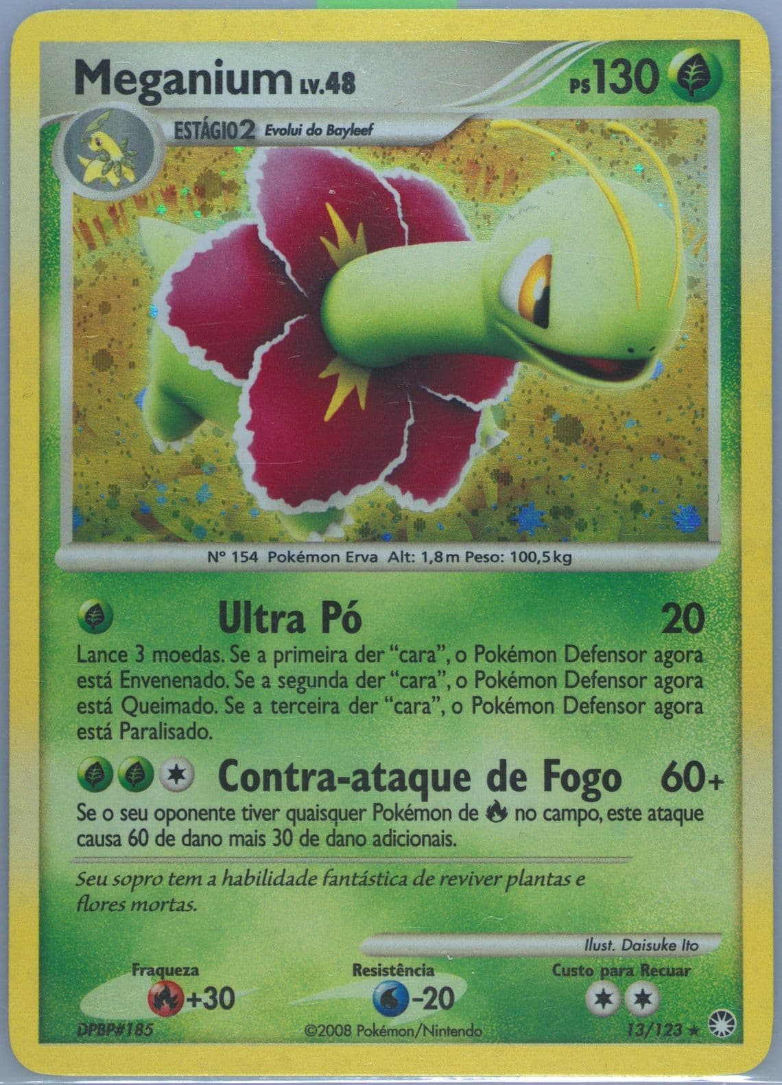 Meganium-Holo (13) 2008 Pokemon Portuguese Diamond & Pearl Mysterious Treasures