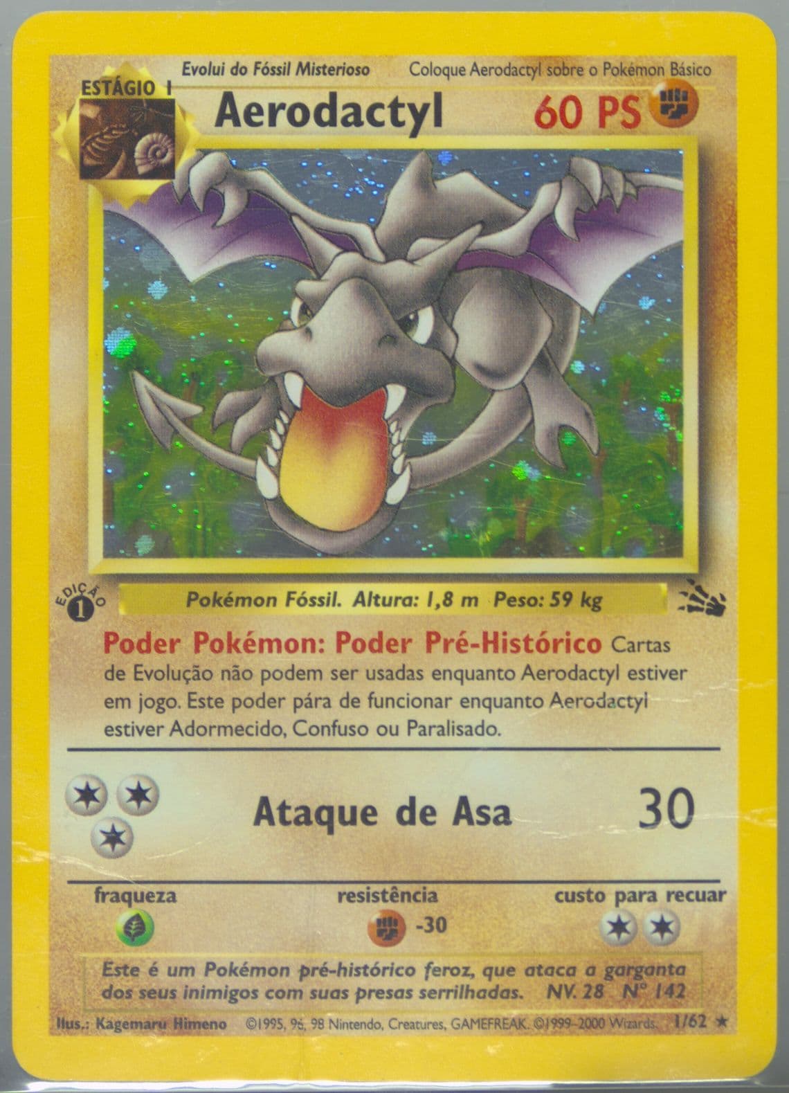 Aerodactyl-Holo 1st Edition (1) 2000 Pokemon Portuguese Fossil
