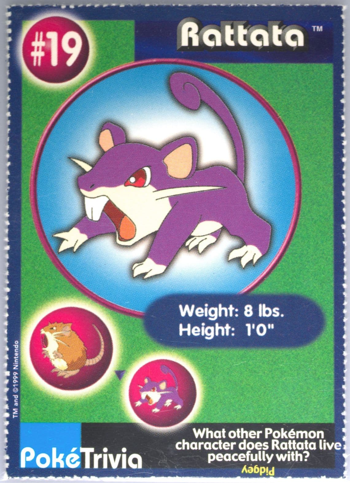 Rattata Perforated (19) 1999 Pokemon Burger King