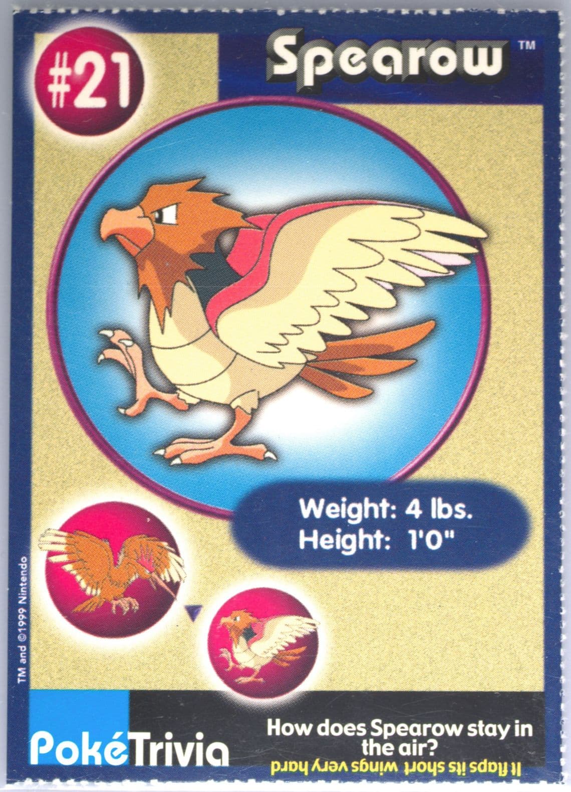 Spearow Perforated (21) 1999 Pokemon Burger King