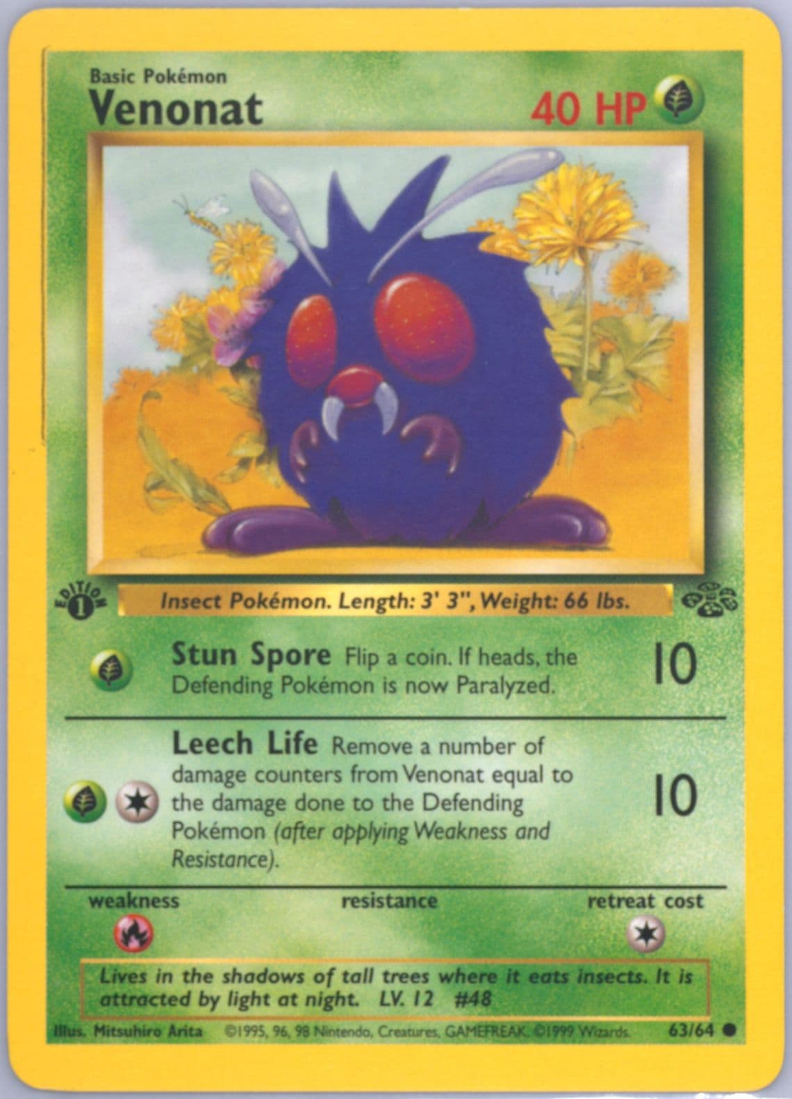 Venonat 1st Edition-Line Error (63) 1999 Pokemon Jungle