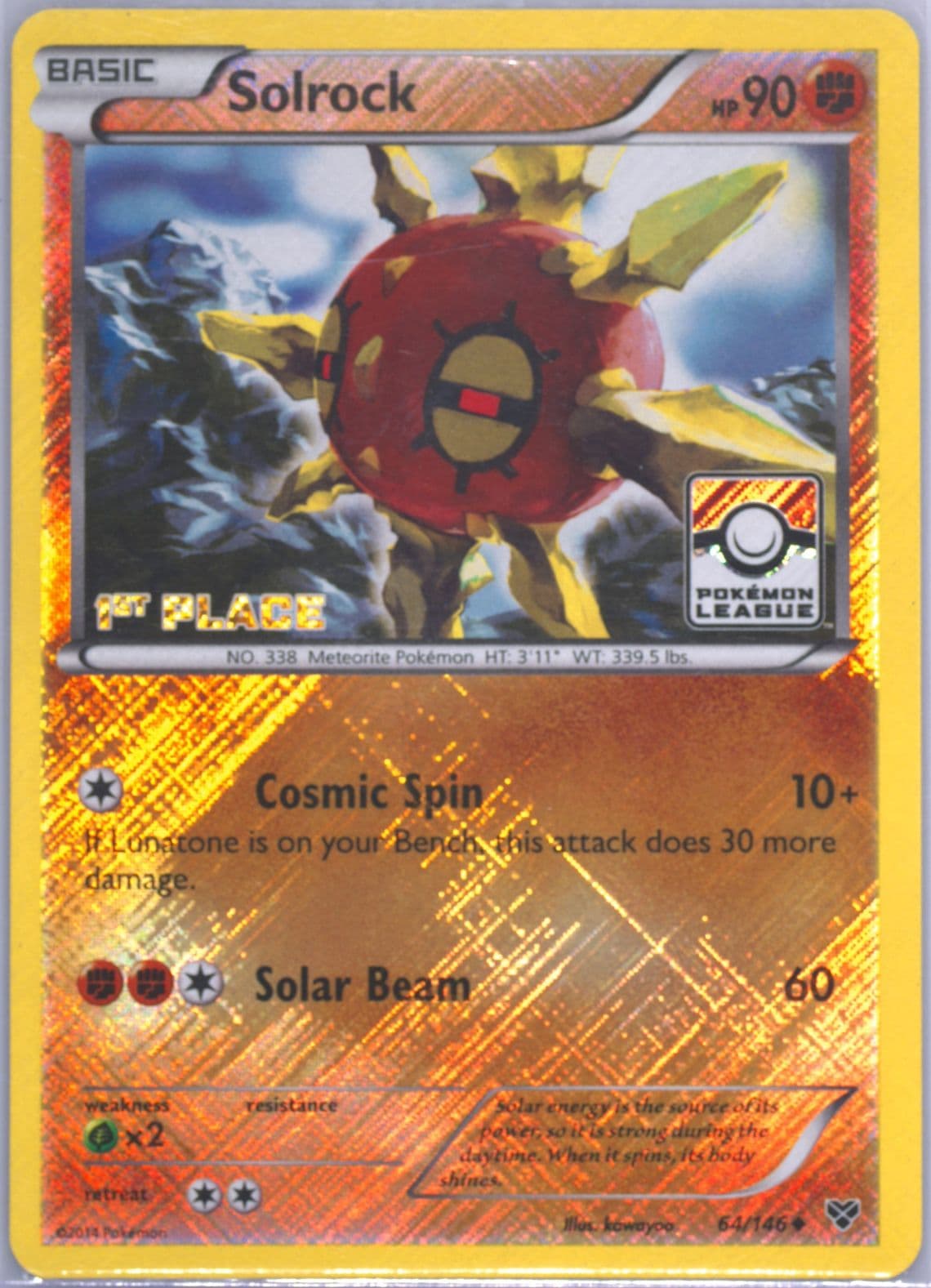 Solrock-Holo Crosshatch-2014 3rd Place Pokemon League (64) 2014 Pokemon XY