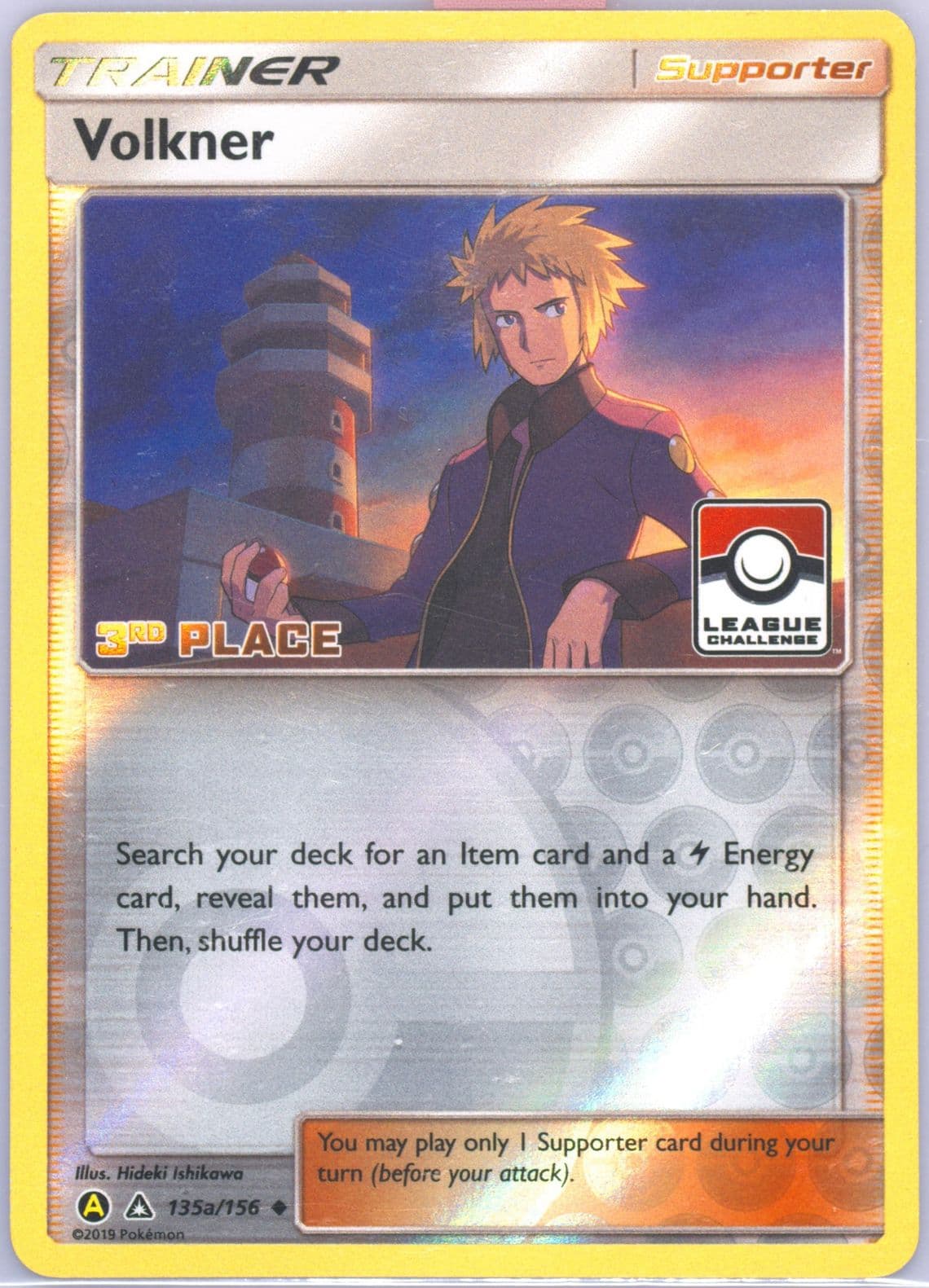 Volkner-Reverse Foil 2019 Yellow A Alternate Art 3rd Place Pokemon League (135a) 2018 Pokemon Sun & Moon Ultra Prism
