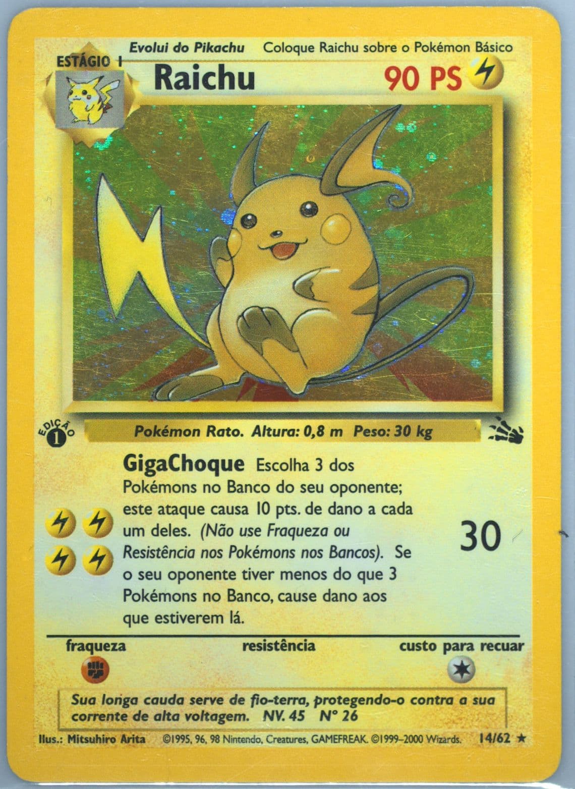 Raichu-Holo 1st Edition (14) 2000 Pokemon Portuguese Fossil