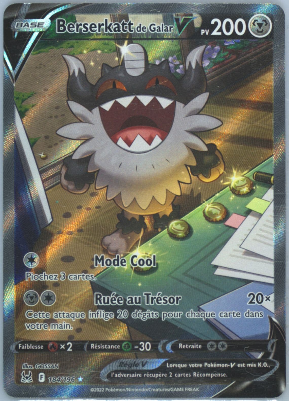 Full Art/Berserkatt de Galar V French (184) 2022 Pokemon Sword & Shield Lost Origin